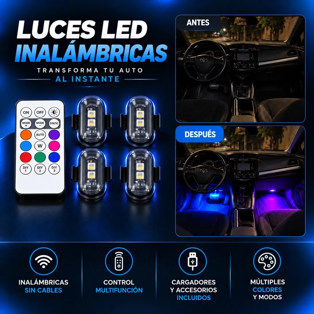 Interior de auto antes y después de instalar las luces LED TTORECAR